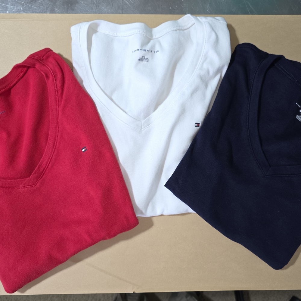 Tommy Hilfiger V-Neck Tee Trio - Red, White, Navy Blue
